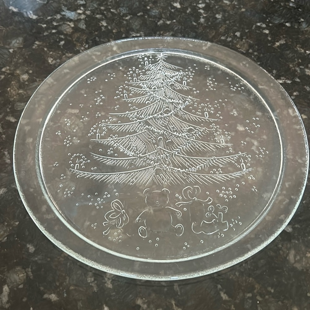 American Glass Platter - Embossed Christmas Tree Design